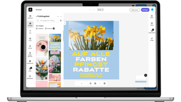 Social Poster Erfahrungen- Notebookansicht Bildbearbeitung Adobe Express